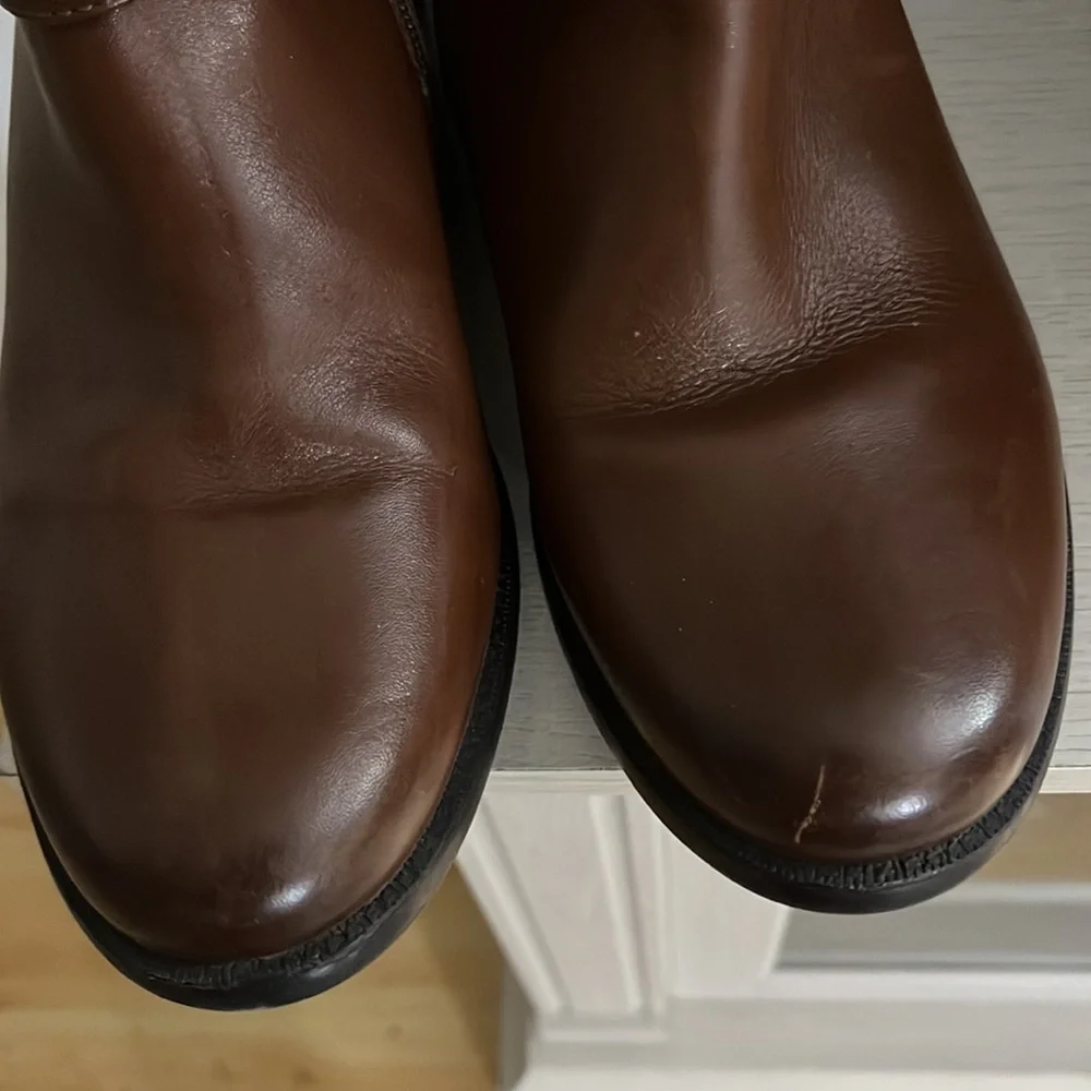 CLARKS Plaza Steer Brown Strappy Leather Riding boots Size 9 - Picture 10 of 14
